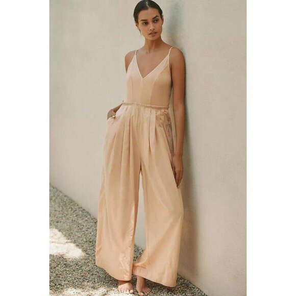 By Anthropologie Solid High Tide Wide-Leg One-Piece Jumpsuit Dress L-P